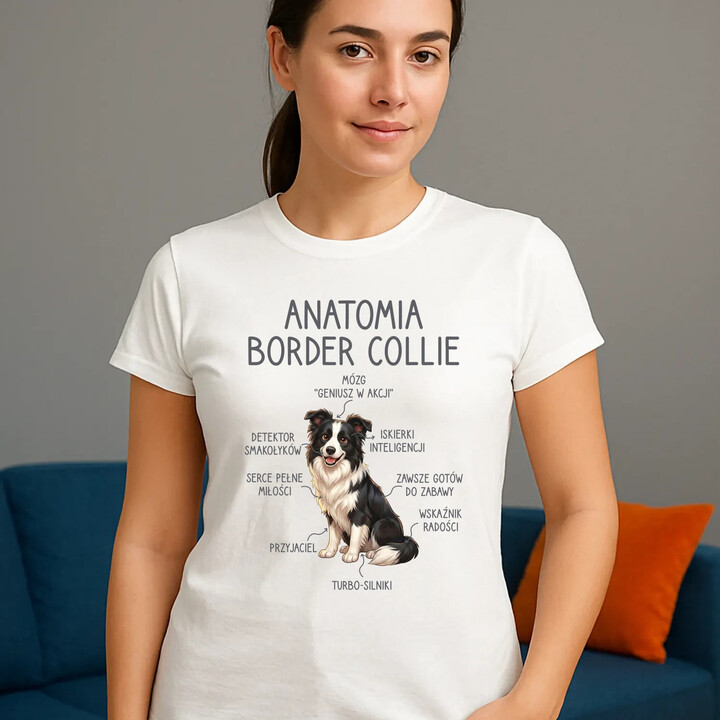 Anatomia border collie - damska koszulka na prezent