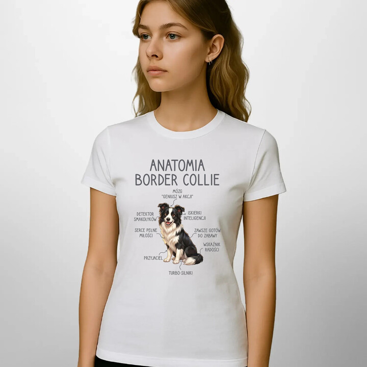 Anatomia border collie - damska koszulka na prezent