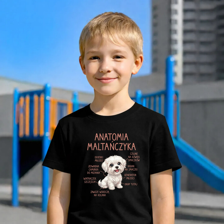 Anatomia maltańczyka - dziecięca koszulka na prezent