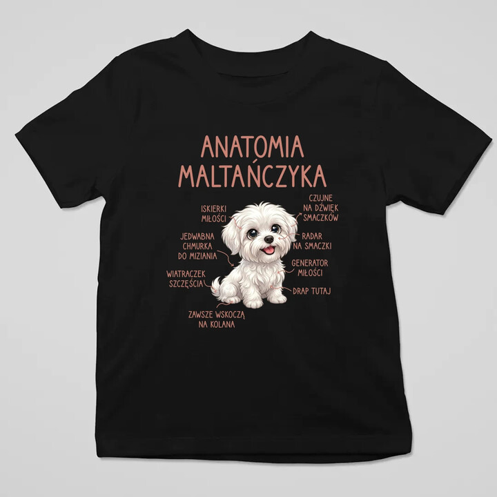 Anatomia maltańczyka - dziecięca koszulka na prezent