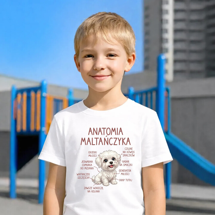 Anatomia maltańczyka - dziecięca koszulka na prezent
