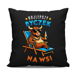 Najlepszy byczek na wsi - czarna poduszka na prezent