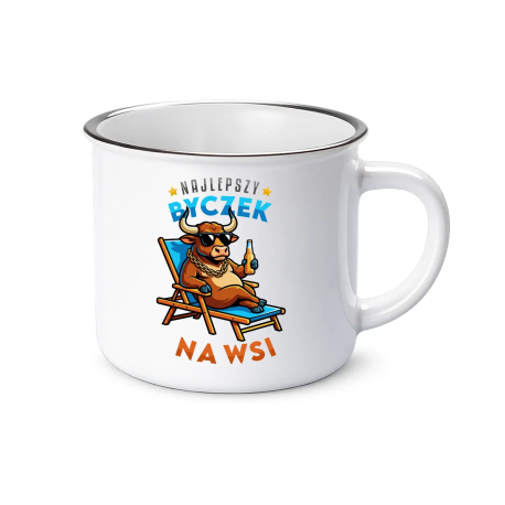 Najlepszy byczek na wsi - kubek emaliowany na prezent