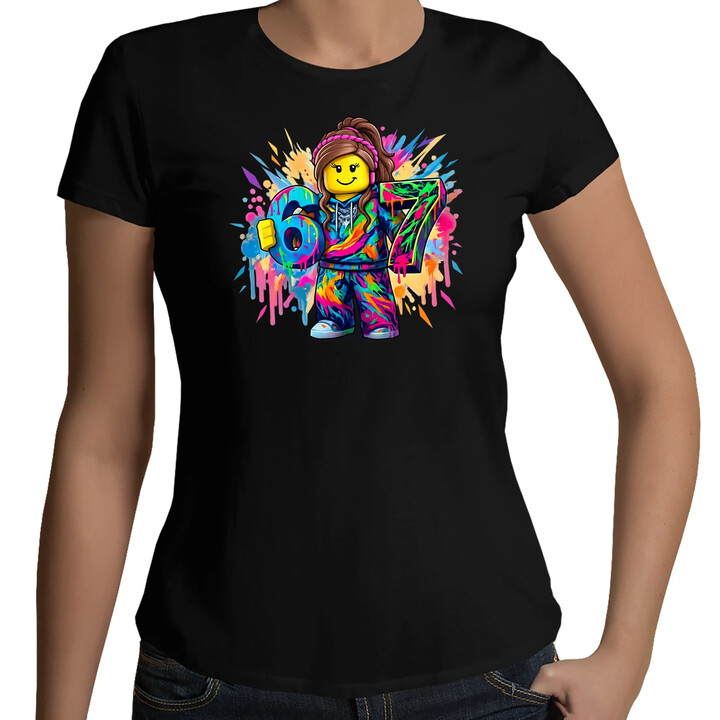 Kolorowe six seven - 67 - wersja dla dziewczynki - inspirowane Roblox - damska koszulka na prezent