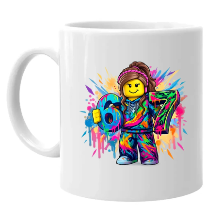 Kolorowe six seven - 67 - wersja dla dziewczynki - inspirowane Roblox - kubek na prezent