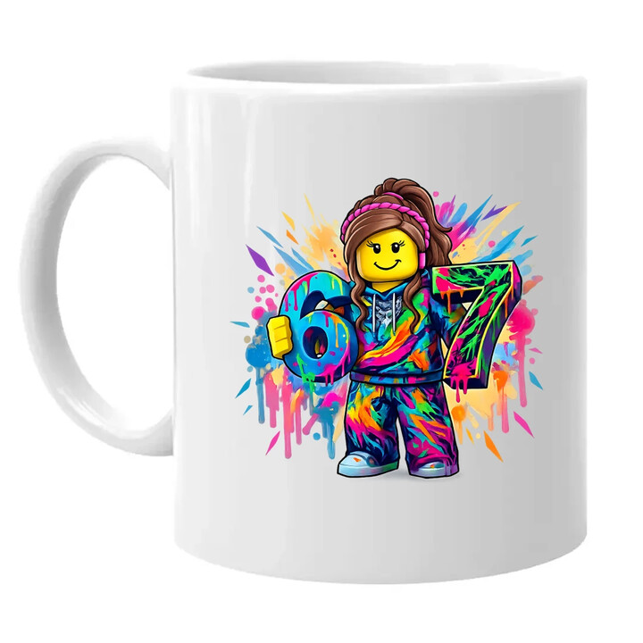 Kolorowe six seven - 67 - wersja dla dziewczynki - inspirowane Roblox - kubek na prezent