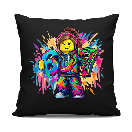 Kolorowe six seven - 67 - wersja dla dziewczynki - inspirowane Roblox - czarna poduszka na prezent