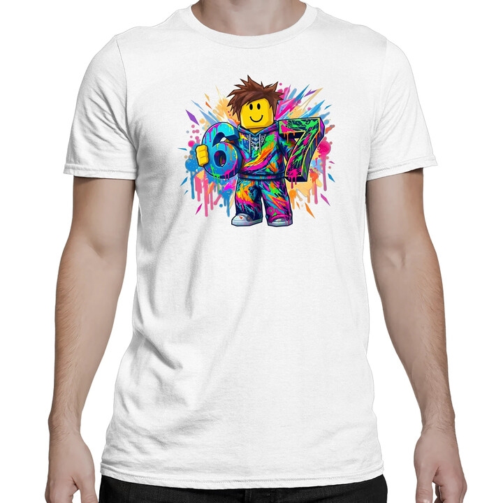 Kolorowe six seven - 67 - inspirowane Roblox - męska koszulka na prezent