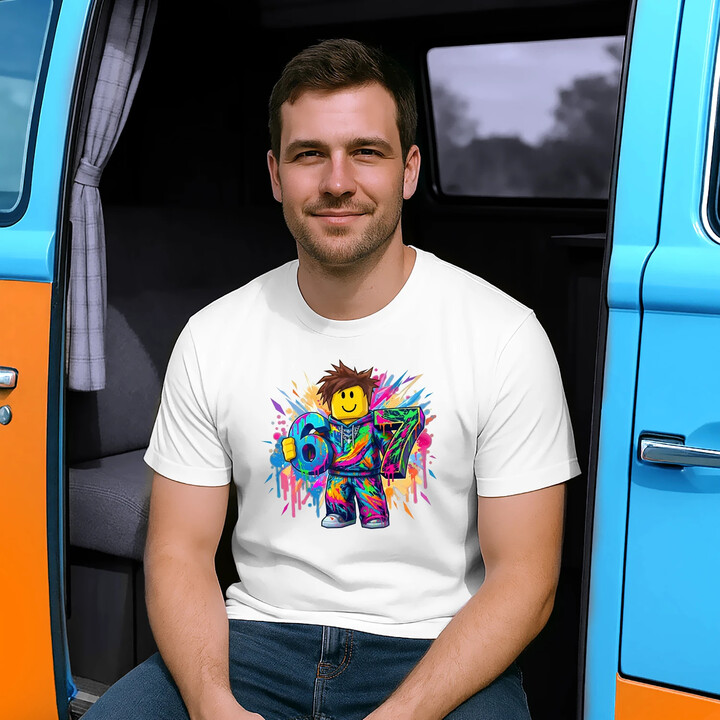 Kolorowe six seven - 67 - inspirowane Roblox - męska koszulka na prezent
