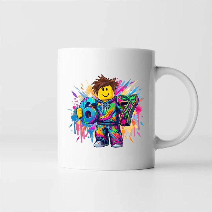 Kolorowe six seven - 67 - inspirowane Roblox - kubek na prezent