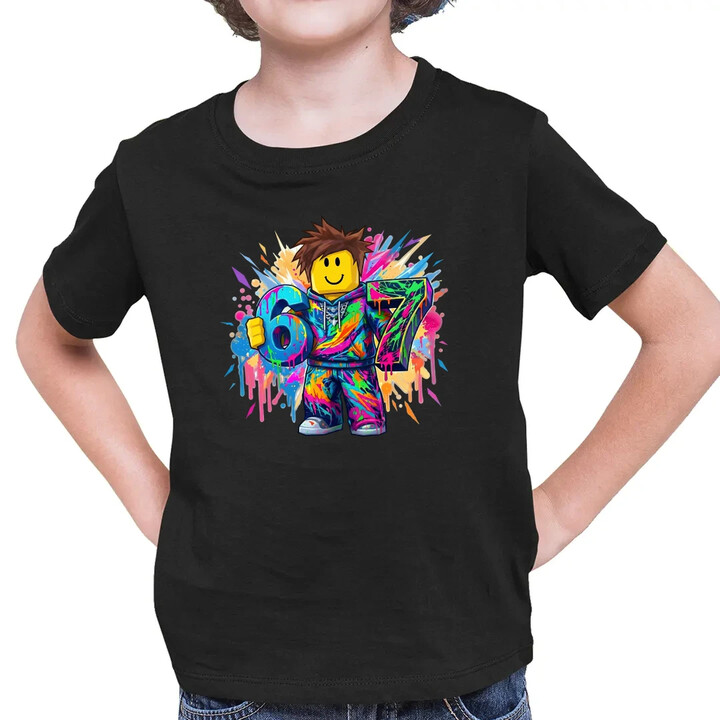 Kolorowe six seven - 67 - inspirowane Roblox - dziecięca koszulka na prezent
