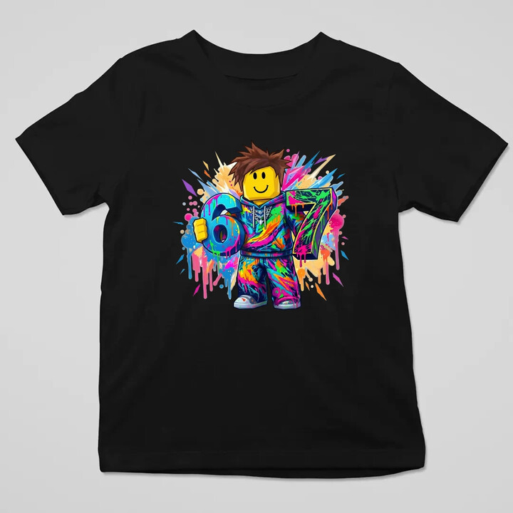 Kolorowe six seven - 67 - inspirowane Roblox - dziecięca koszulka na prezent