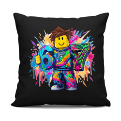 Kolorowe six seven - 67 - inspirowane Roblox - czarna poduszka na prezent