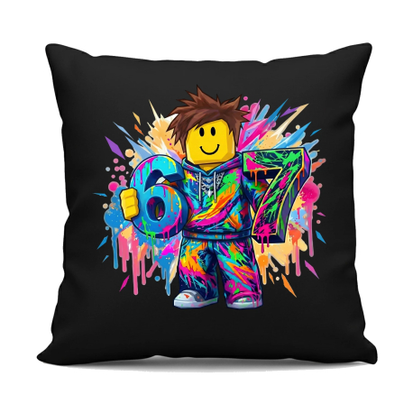 Kolorowe six seven - 67 - inspirowane Roblox - czarna poduszka na prezent