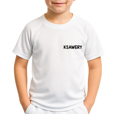 Nadruk na piersi - koszulka na WF z imieniem dziecka - dziecięca koszulka sportowa z nadrukiem - produkt personalizowany