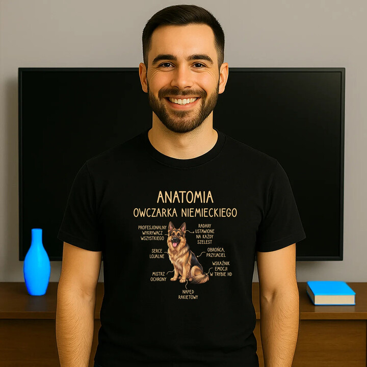 Anatomia owczarka niemieckiego v2 - męska koszulka na prezent