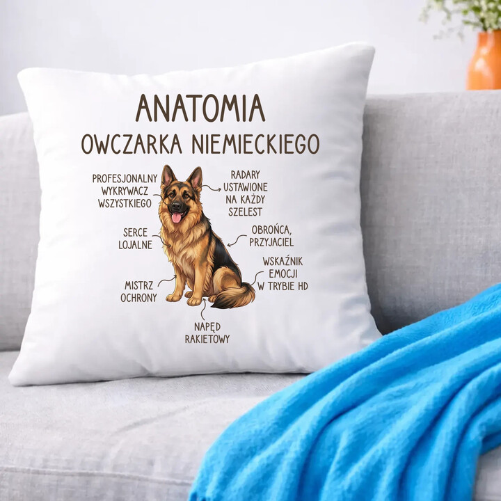 Anatomia owczarka niemieckiego v2 - poduszka na prezent