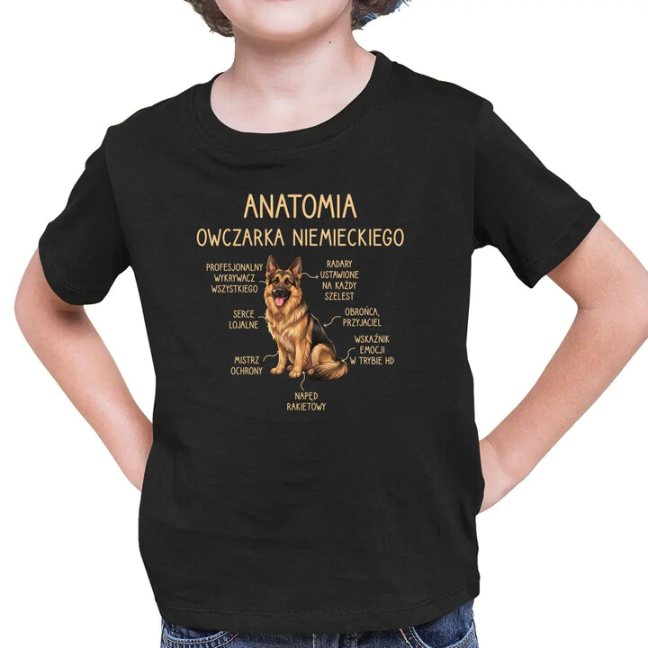 Anatomia owczarka niemieckiego v2 - dziecięca koszulka na prezent