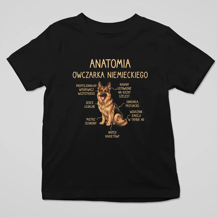 Anatomia owczarka niemieckiego v2 - dziecięca koszulka na prezent