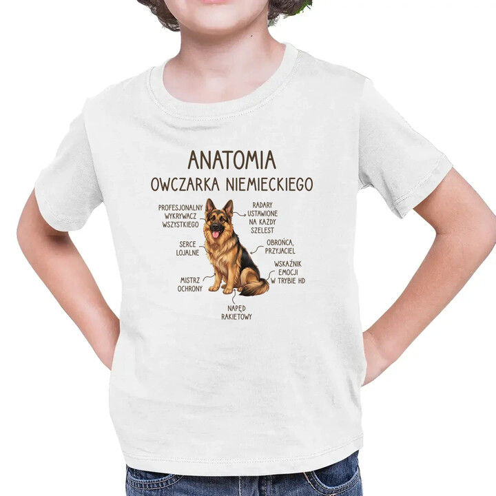Anatomia owczarka niemieckiego v2 - dziecięca koszulka na prezent
