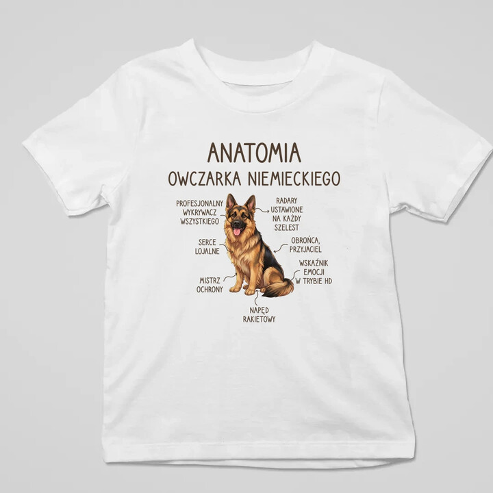 Anatomia owczarka niemieckiego v2 - dziecięca koszulka na prezent
