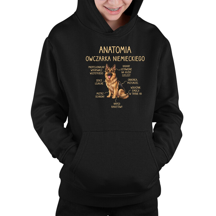 Anatomia owczarka niemieckiego v2 - dziecięca bluza na prezent