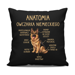 Anatomia owczarka niemieckiego v2 - czarna poduszka na prezent