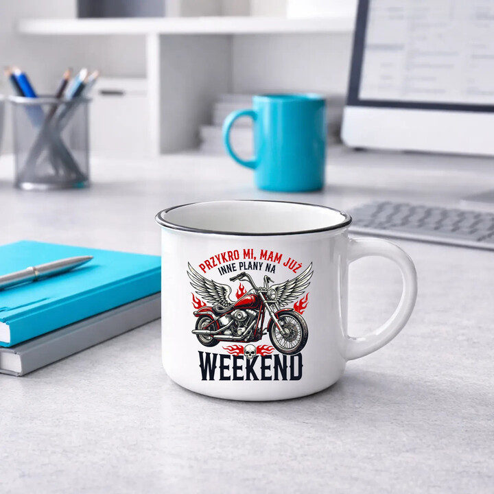 Mam już inne plany na weekend - motocykl - kubek emaliowany na prezent