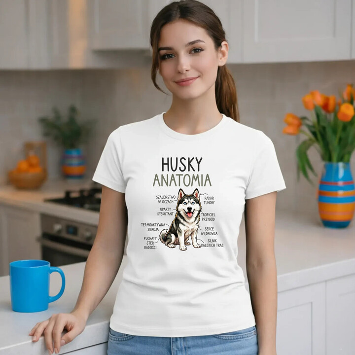 Husky anatomia - damska koszulka na prezent