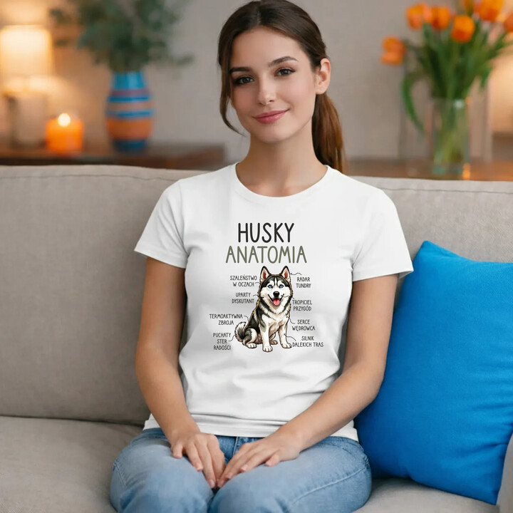 Husky anatomia - damska koszulka na prezent