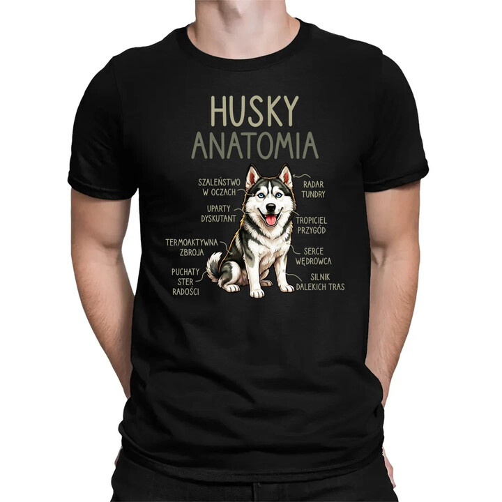 Husky anatomia - męska koszulka na prezent