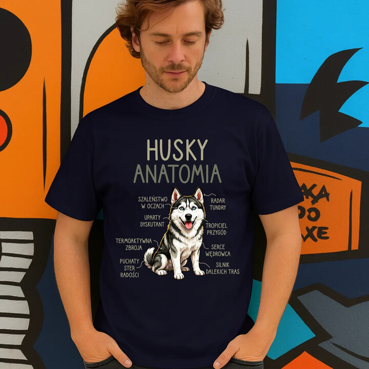 Husky anatomia - męska koszulka na prezent