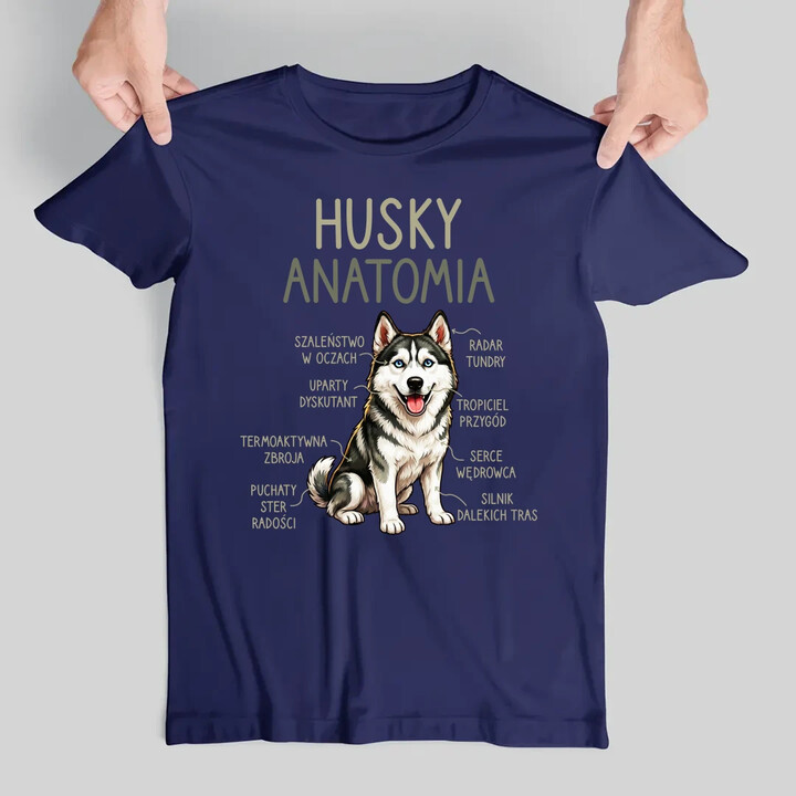 Husky anatomia - męska koszulka na prezent