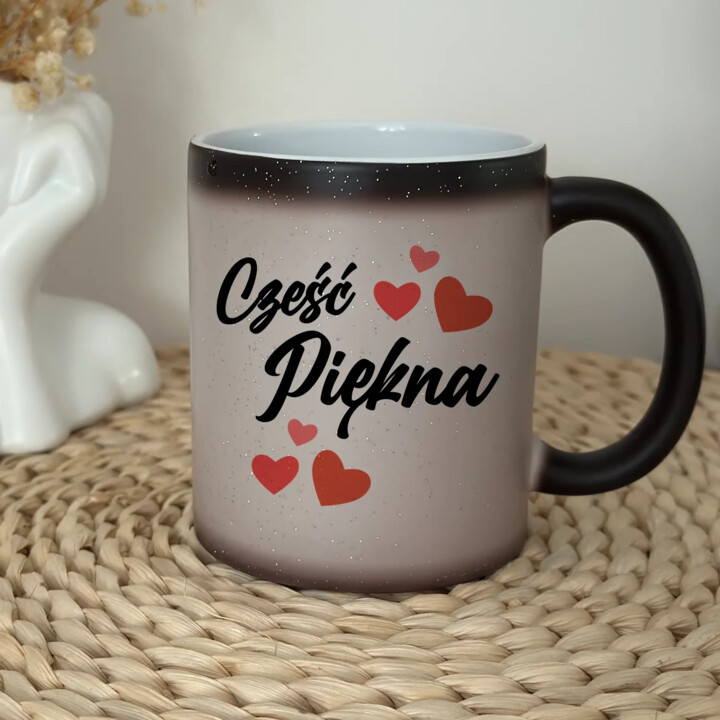 Cześć piękna - magiczny kubek z brokatem na prezent