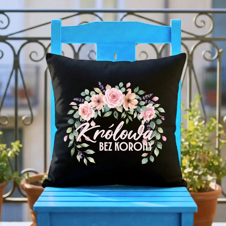 Królowa bez korony - czarna poduszka na prezent