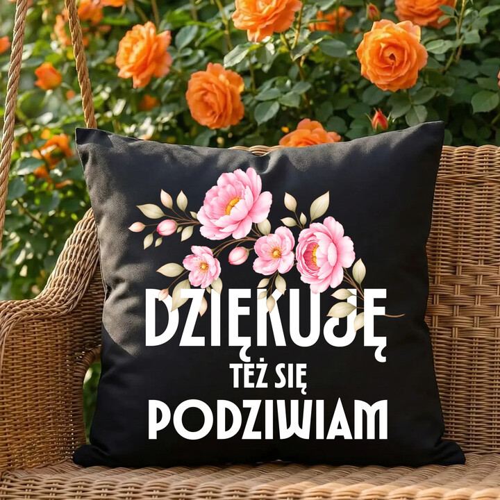 Dziękuję, też się podziwiam - czarna poduszka na prezent