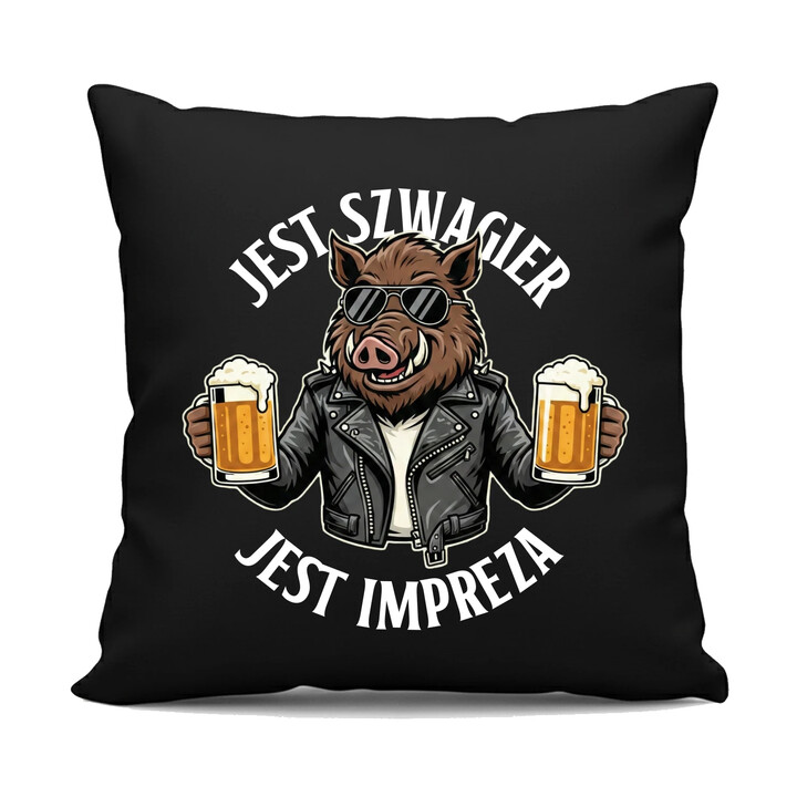 Jest szwagier, jest impreza - czarna poduszka na prezent