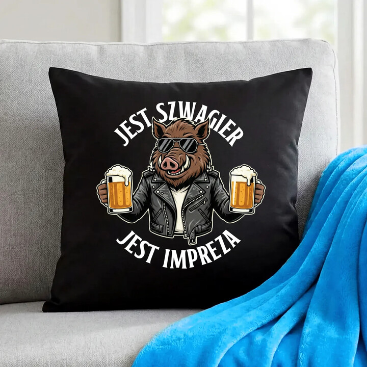 Jest szwagier, jest impreza - czarna poduszka na prezent