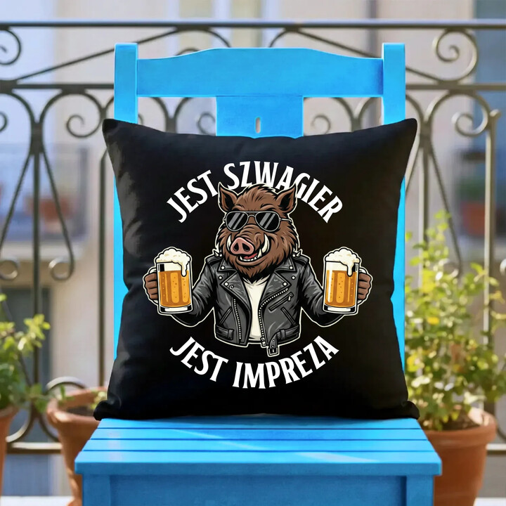 Jest szwagier, jest impreza - czarna poduszka na prezent