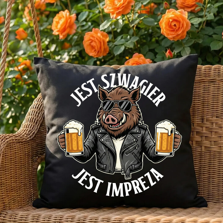 Jest szwagier, jest impreza - czarna poduszka na prezent