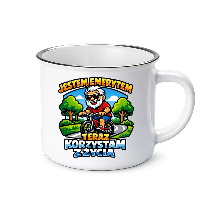 Jestem emerytem - teraz korzystam z życia - kubek emaliowany na prezent