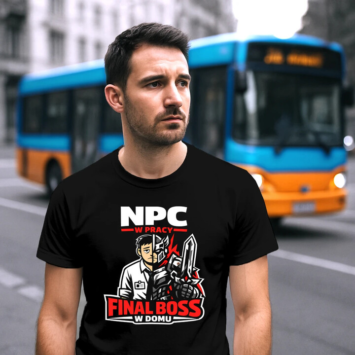 NPC w pracy, final boss w domu - męska koszulka na prezent