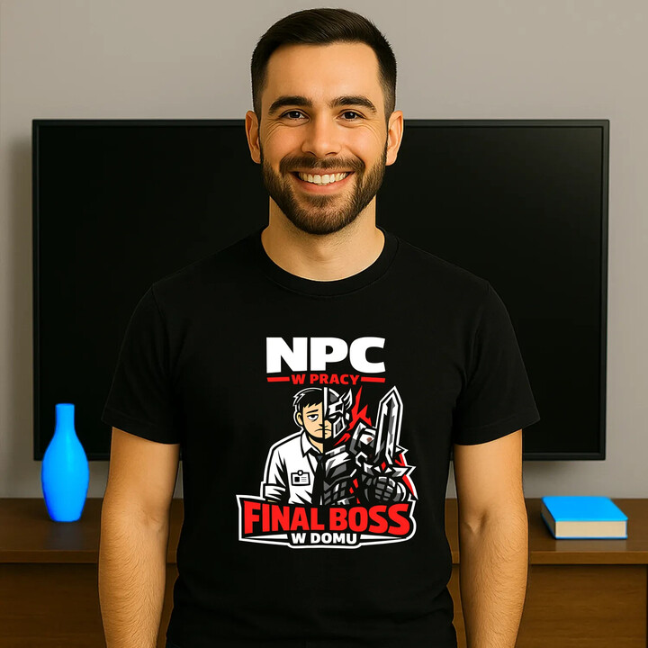 NPC w pracy, final boss w domu - męska koszulka na prezent