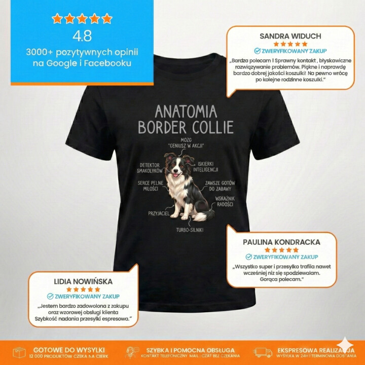 Anatomia border collie - męska koszulka na prezent