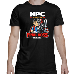 NPC w szkole, final boss w domu - męska koszulka na prezent