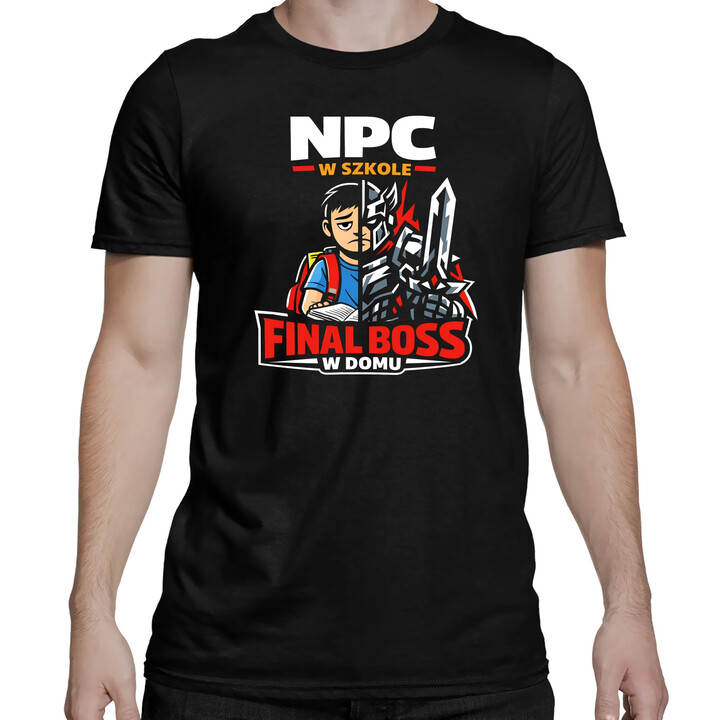 NPC w szkole, final boss w domu - męska koszulka na prezent