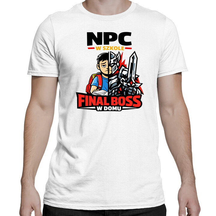 NPC w szkole, final boss w domu - męska koszulka na prezent