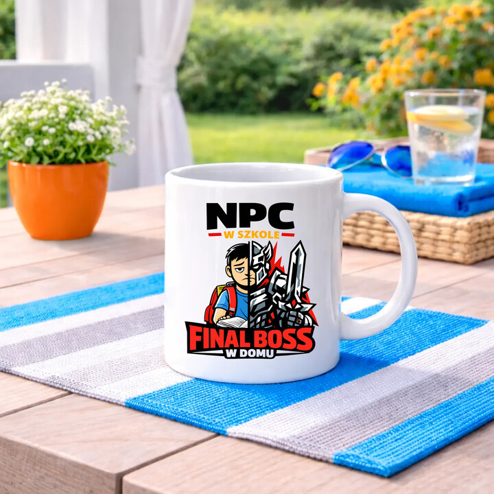 NPC w szkole, final boss w domu - kubek na prezent