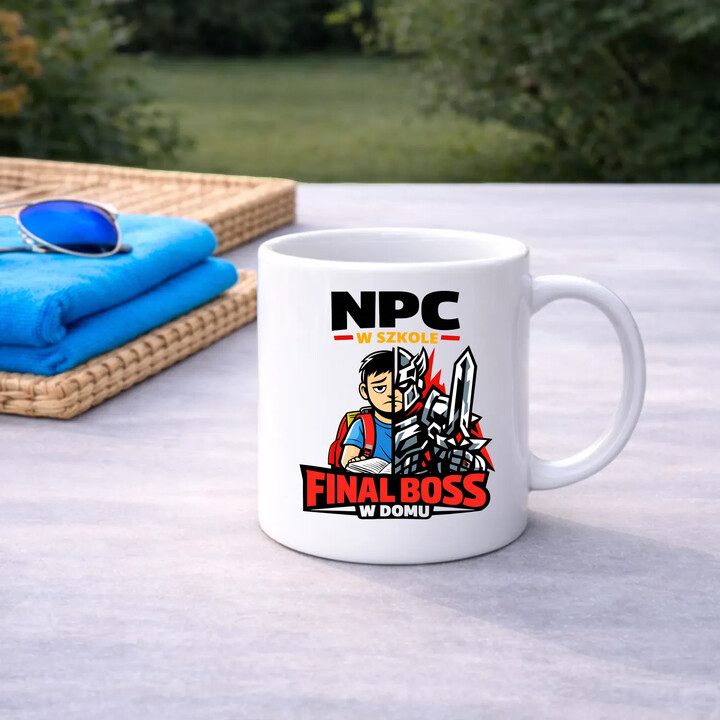 NPC w szkole, final boss w domu - kubek na prezent