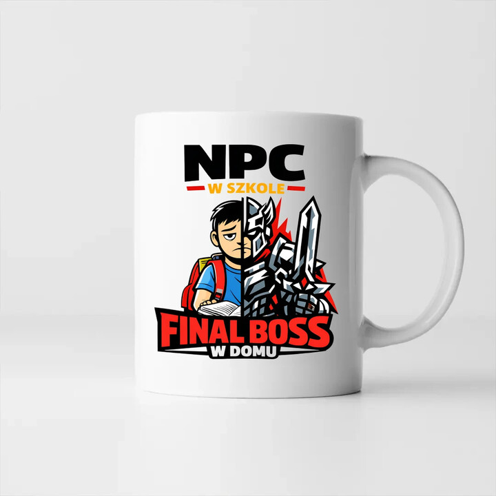 NPC w szkole, final boss w domu - kubek na prezent